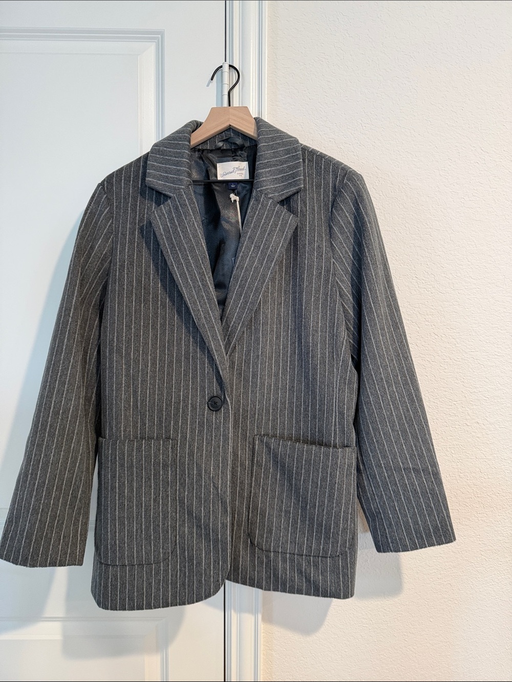 Universal Thread Charcoal Pinstripe Notch-Lapel Blazer